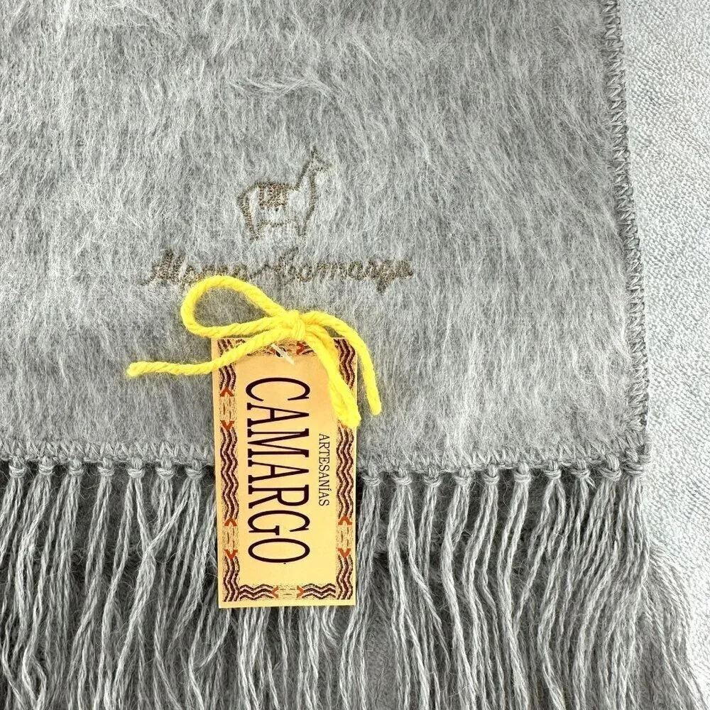 NEW Alpaca Camargo Pale Gray Embroidered Scarf